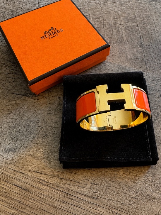 Hermes Jewelry - Hermès Clic Clac H PM Bracelet Orange Enamel Gold Plated Made in France